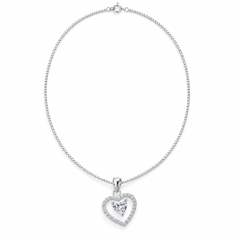 Sparkling Stone Encrusted Heart Necklace Silver - dây chuyền tim viền đá, nền trắng