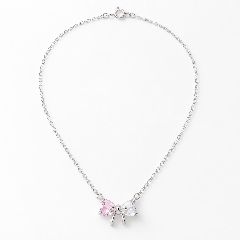 Dây chuyền nơ Crystal Bow 6325PI bạc, đá tim hồng và tim trắng - LAMY