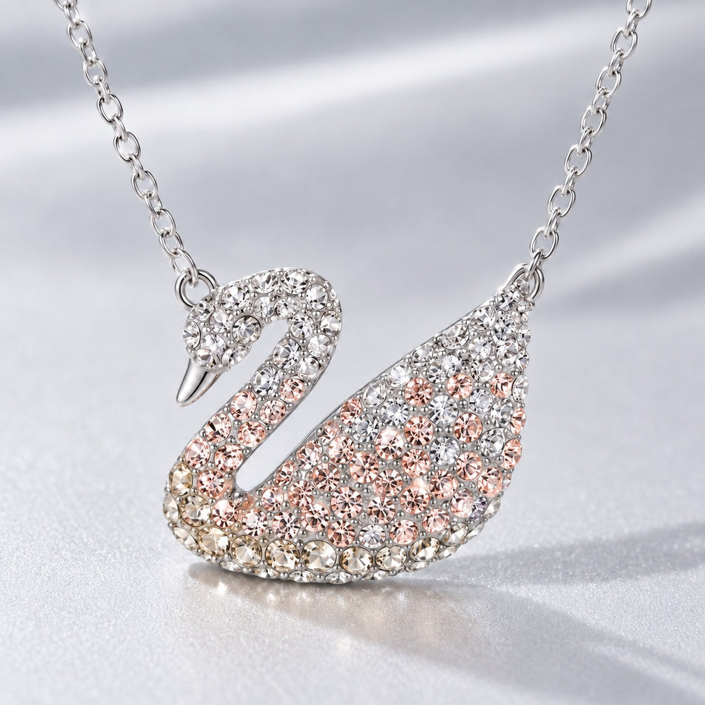 Dây chuyền thiên nga pastel 6374OR - cận đá trắng chuyển hồng đào và champagne