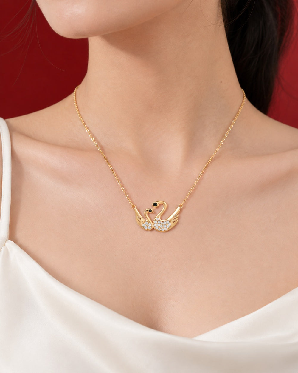 Dây chuyền đôi thiên nga vàng 6399GG - đeo trên cổ