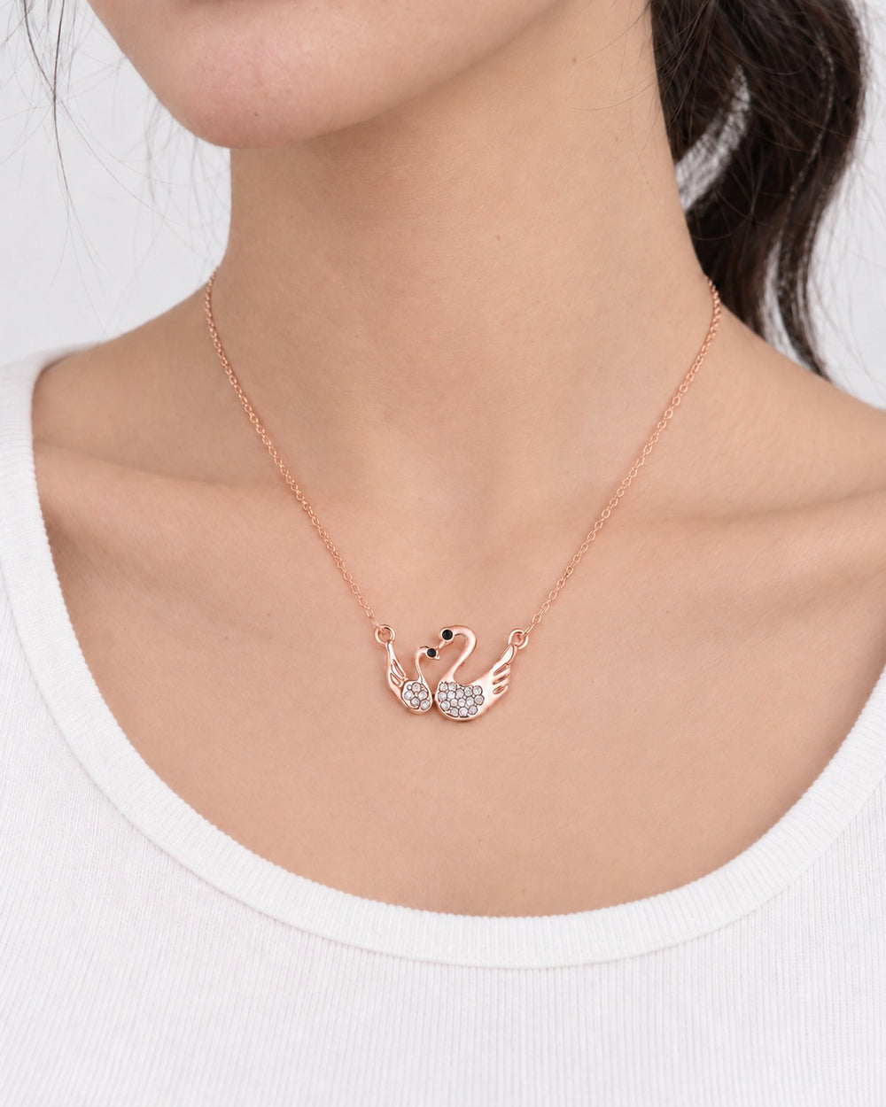 Dây chuyền đôi thiên nga vàng hồng 6399RG - đeo trên cổ