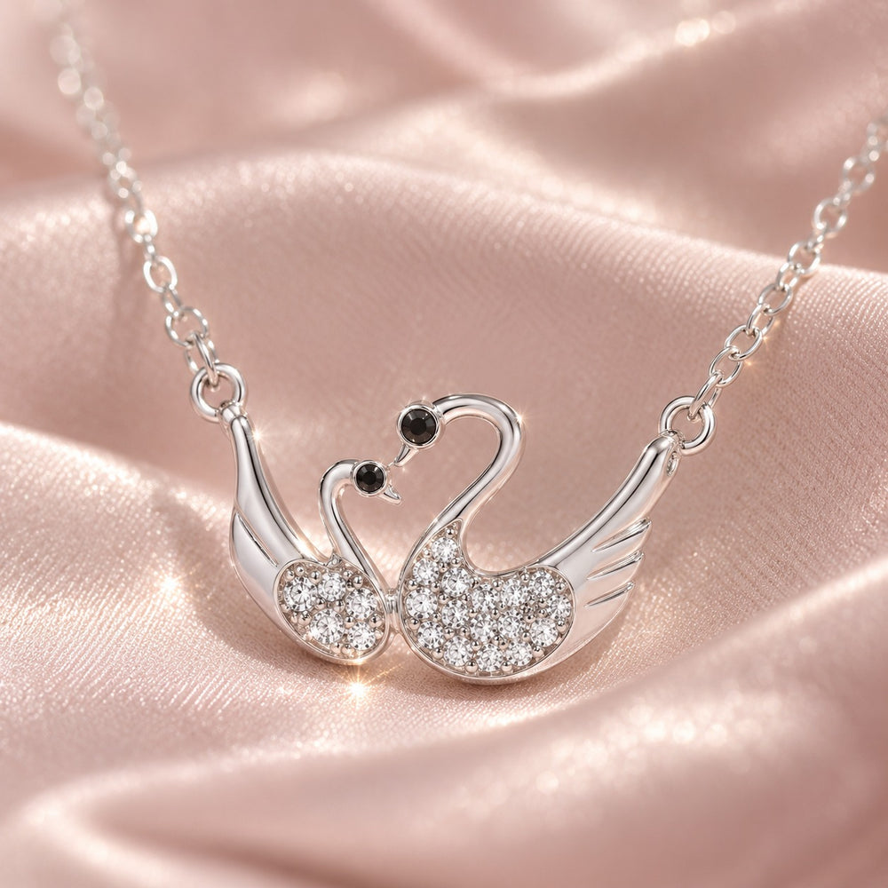 Swan Couple Necklace Silver - 6399SV - ảnh cận
