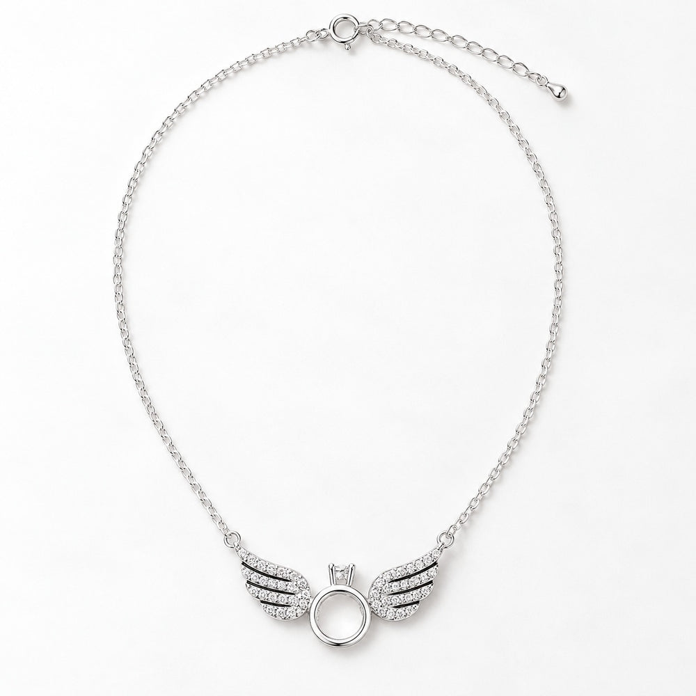 Dây chuyền Angel Ring 6446SV màu bạc, đôi cánh thiên thần đính đá ôm nhẫn nhỏ - LAMY