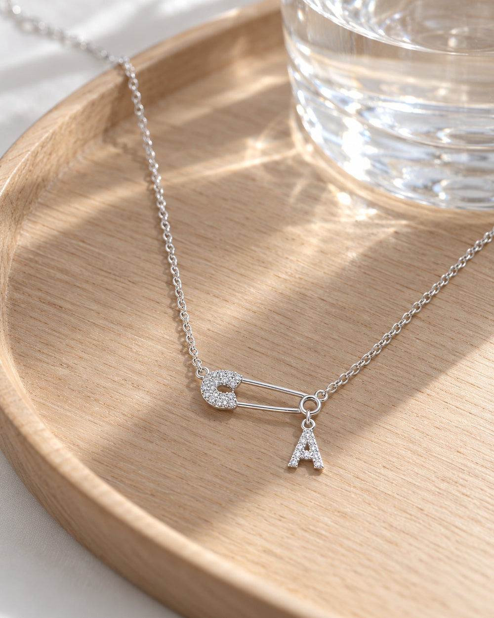 Safety Pin Initial Necklace Letter A - 6468SV