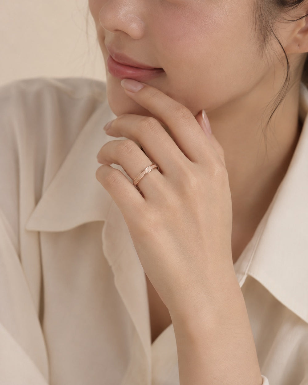 Milgrain Ring Rose Gold Wide - 8004RG - ảnh đeo