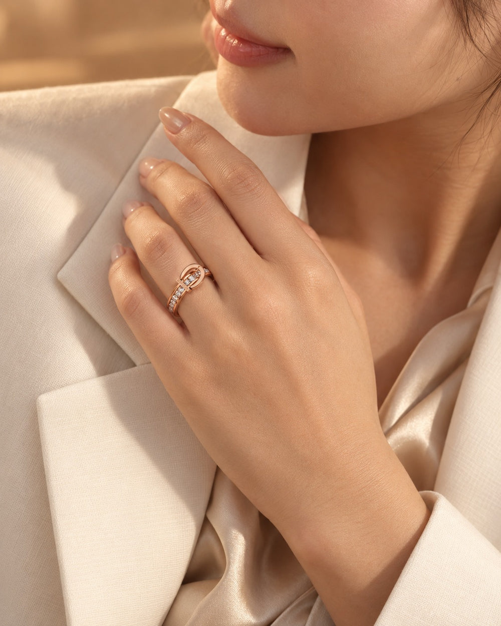 Love Forever Crystal Ring Rose Gold - ảnh đeo