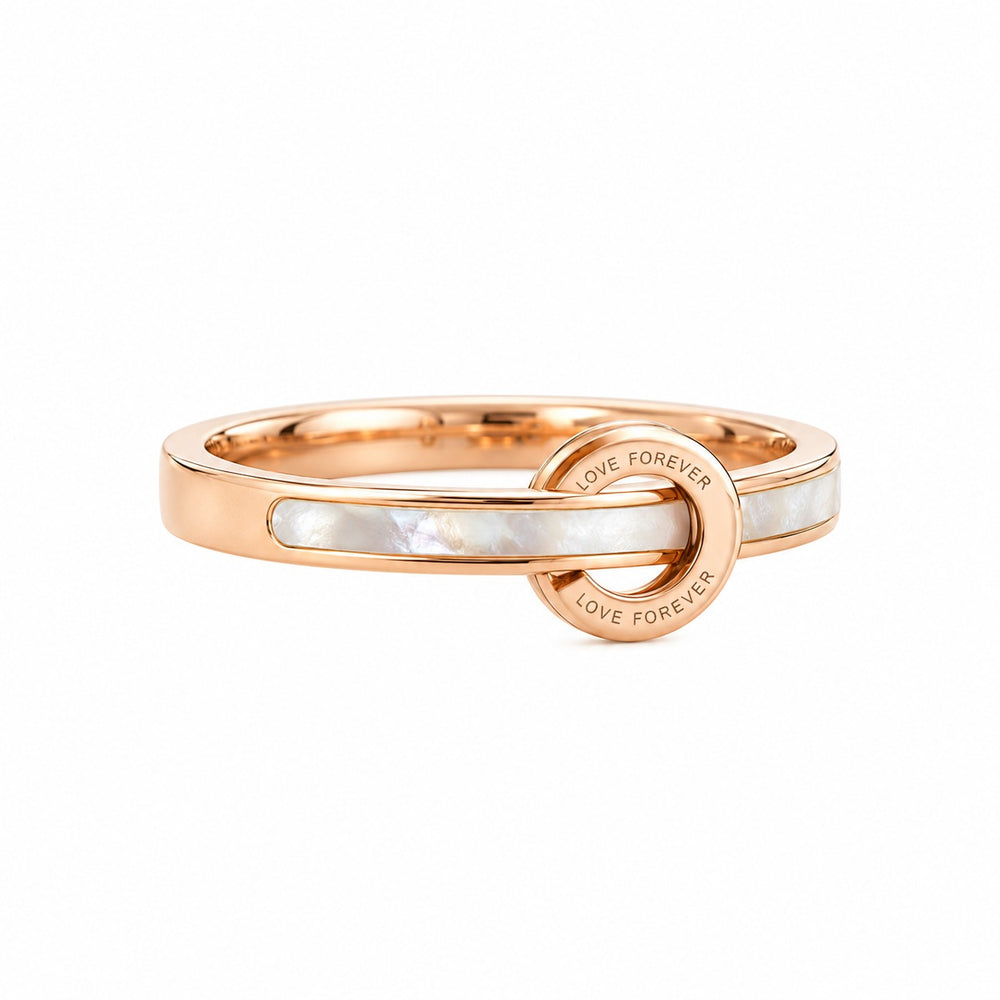 Nhẫn In Love Forever vàng hồng 8011 – khảm xà cừ, đĩa khắc chữ