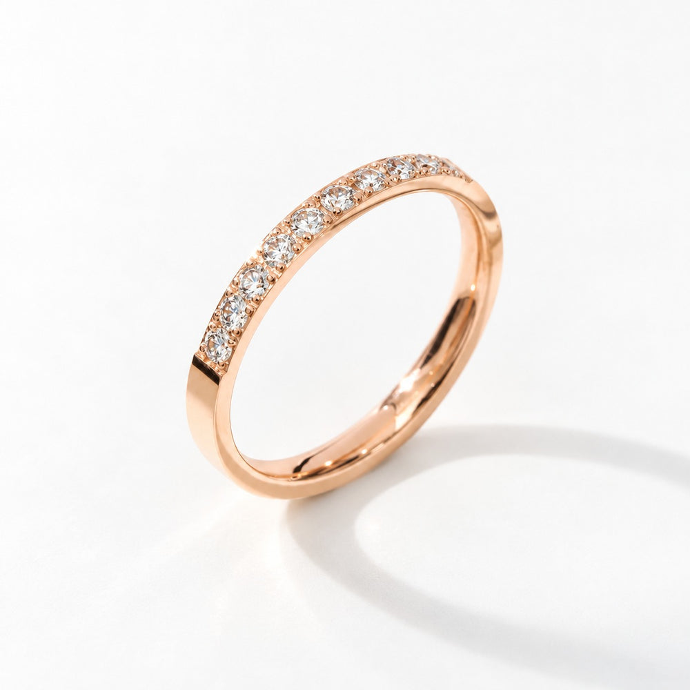Lyz & Liam Semi Eternity Ring - nhẫn vàng hồng đính đá nửa vòng, nền trắng