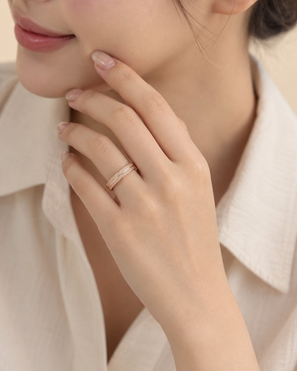 Double Milgrain Ring Wide - 8029RG - ảnh đeo
