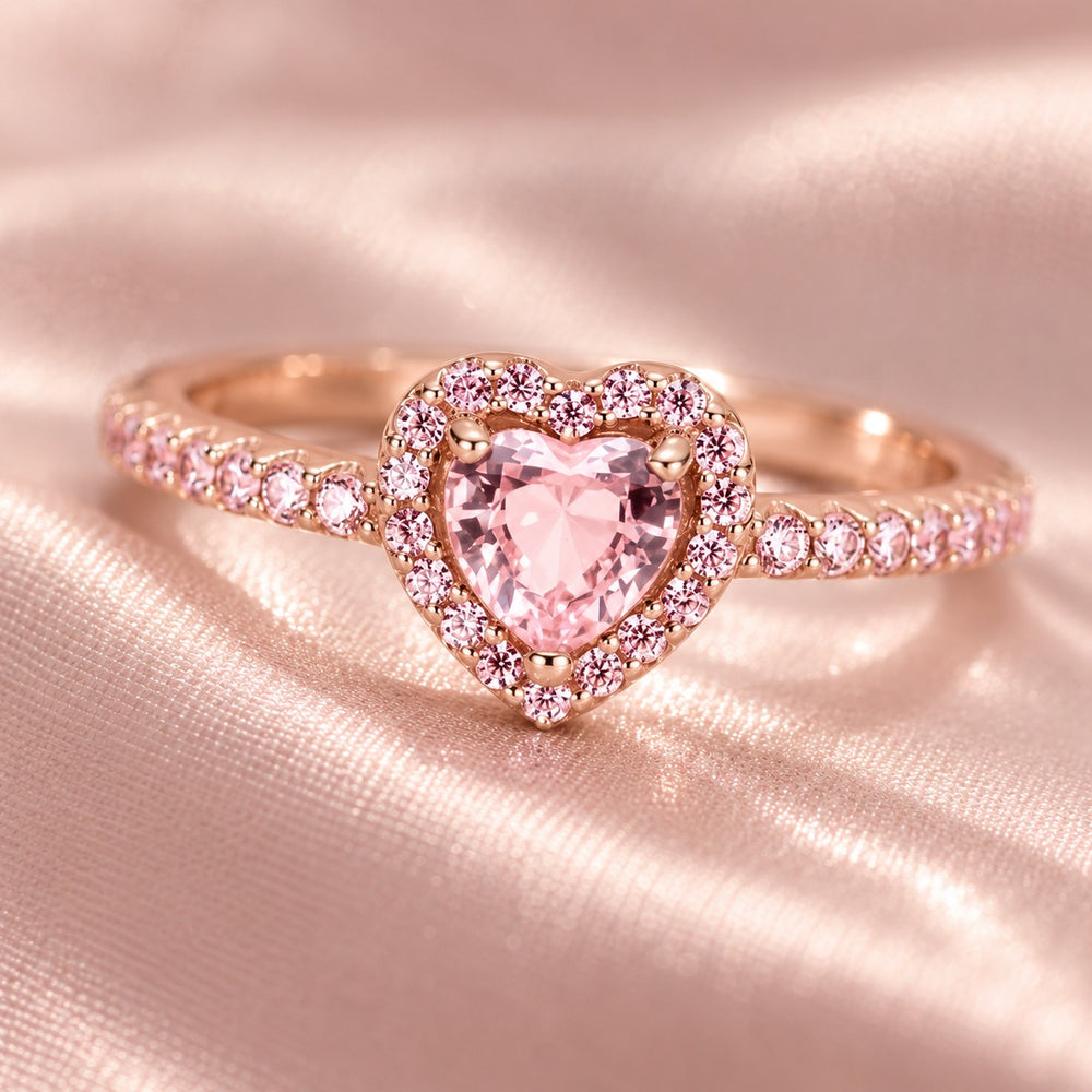 Pink Heart Stone Ring Rose Gold Pink - 8042PI - ảnh cận