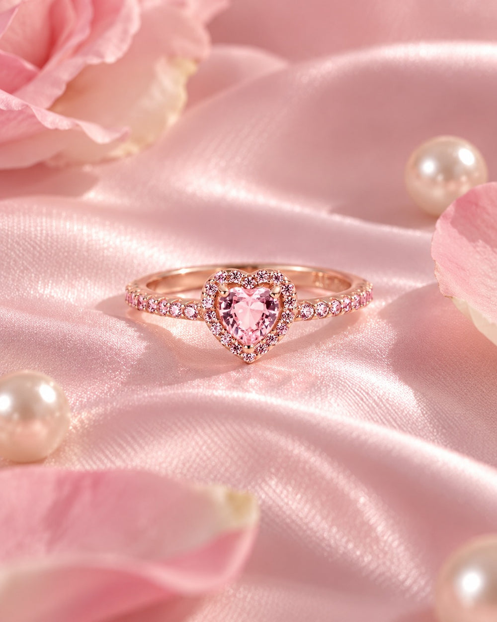 Pink Heart Stone Ring Rose Gold Pink - 8042PI - ảnh bối cảnh