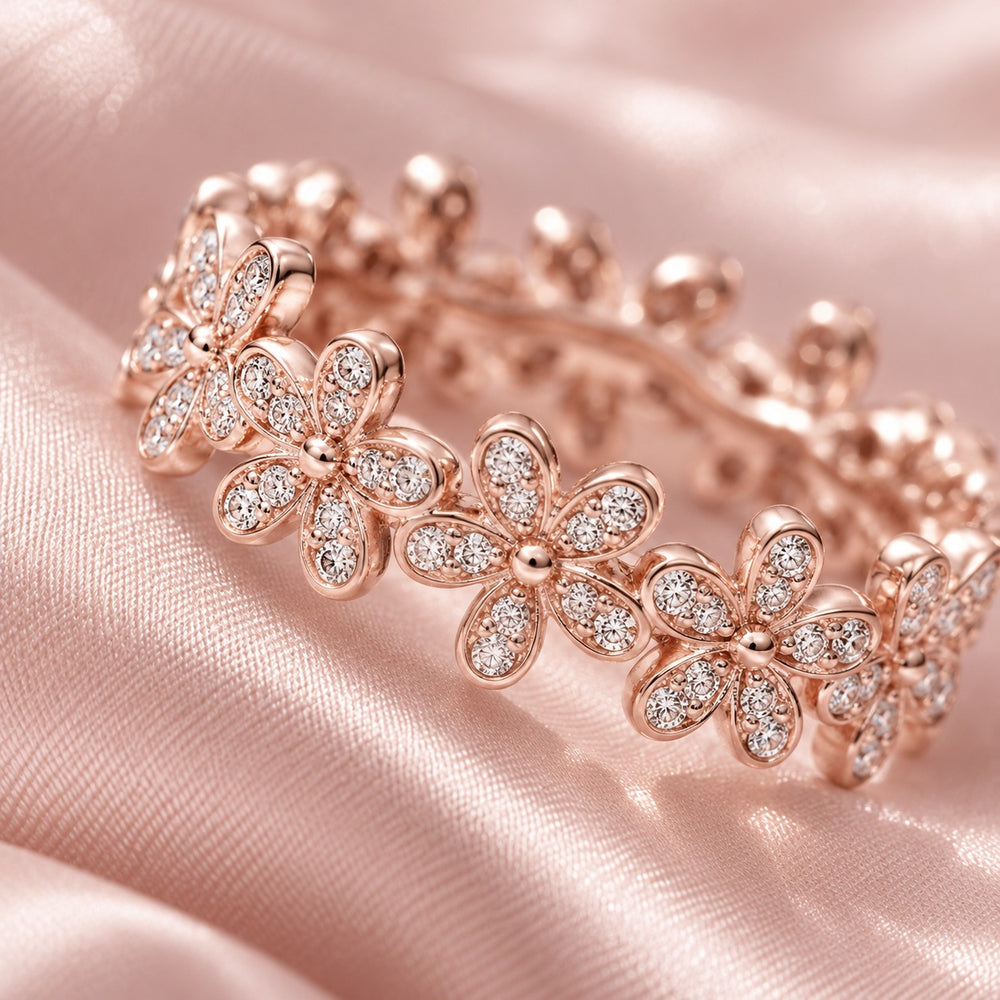 Stone Attach Chrysanthemum Ring Rose Gold - 8044RG - ảnh cận