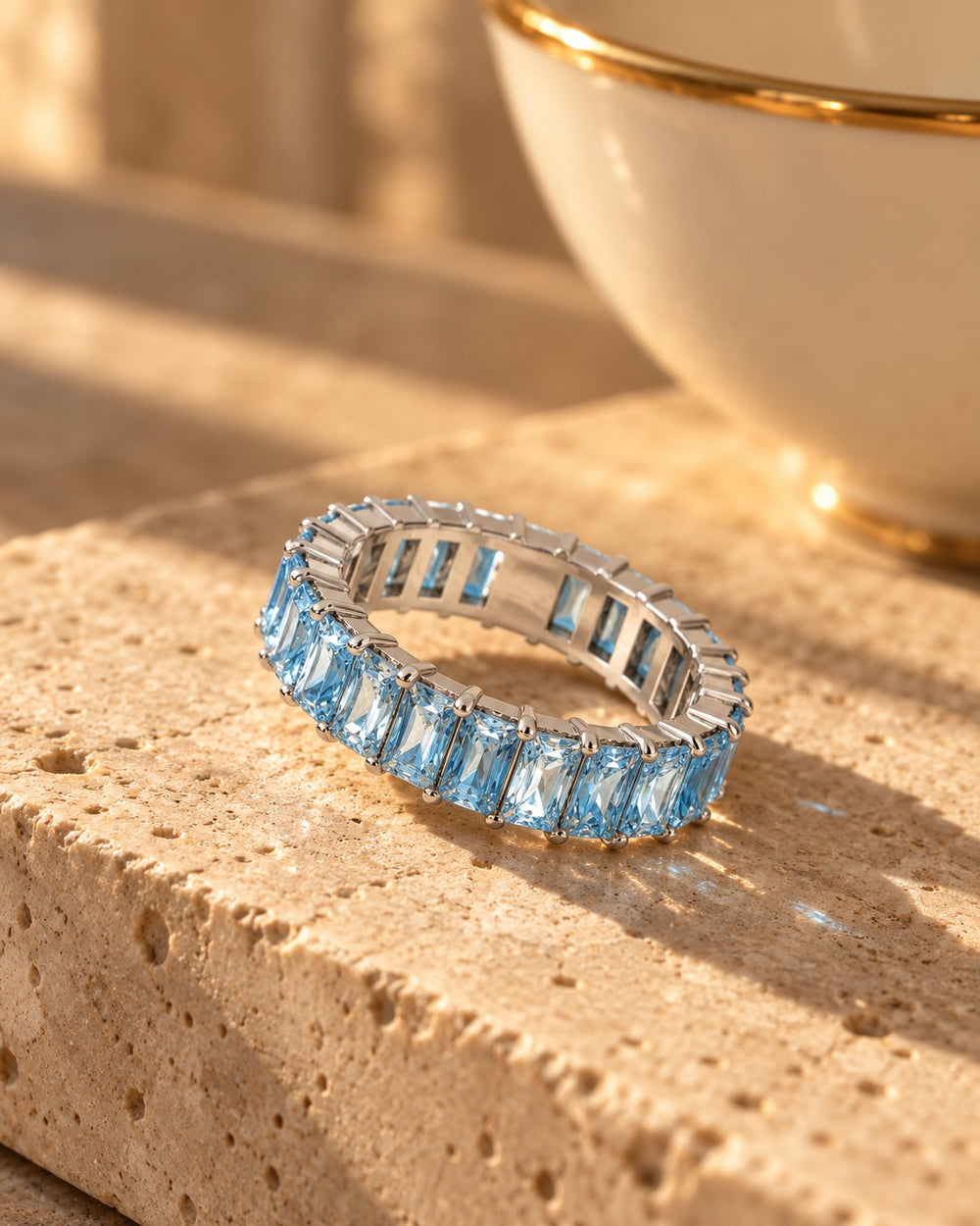 Blue Matrix Baguette Cut Ring Silver