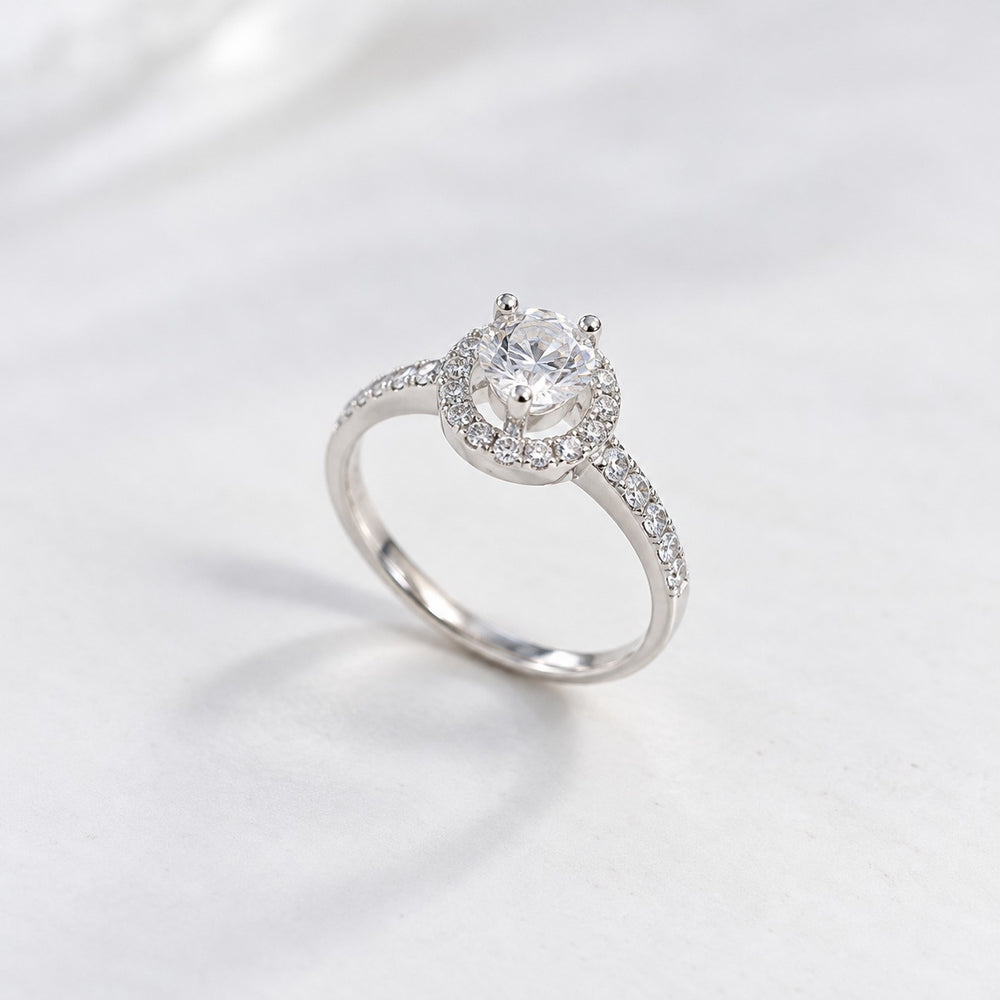 Nhẫn Round Gemstone Setting 8182SV LAMY bạc, đá chủ 4 chấu trong vòng halo, ảnh chính nền trắng