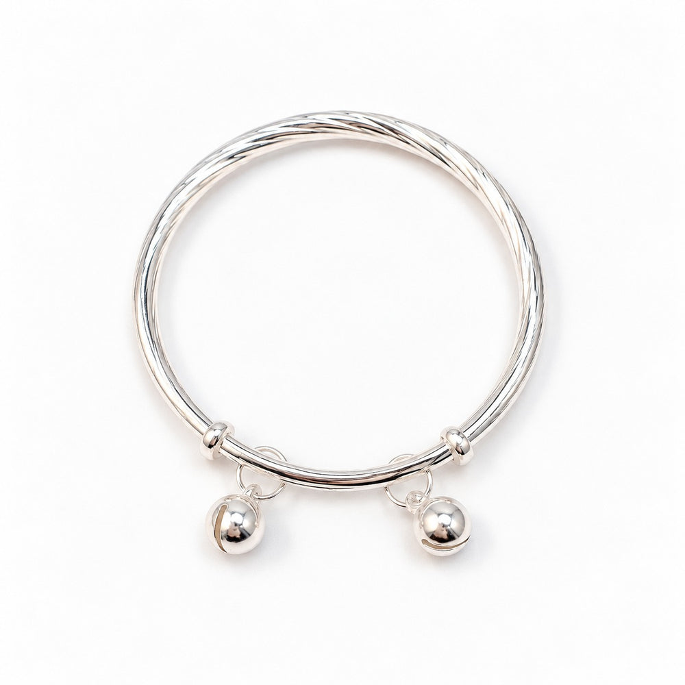 Lắc chân chuông Jingle Bells 9023SV màu bạc, vòng cứng vân xoắn với 2 chuông kêu - LAMY