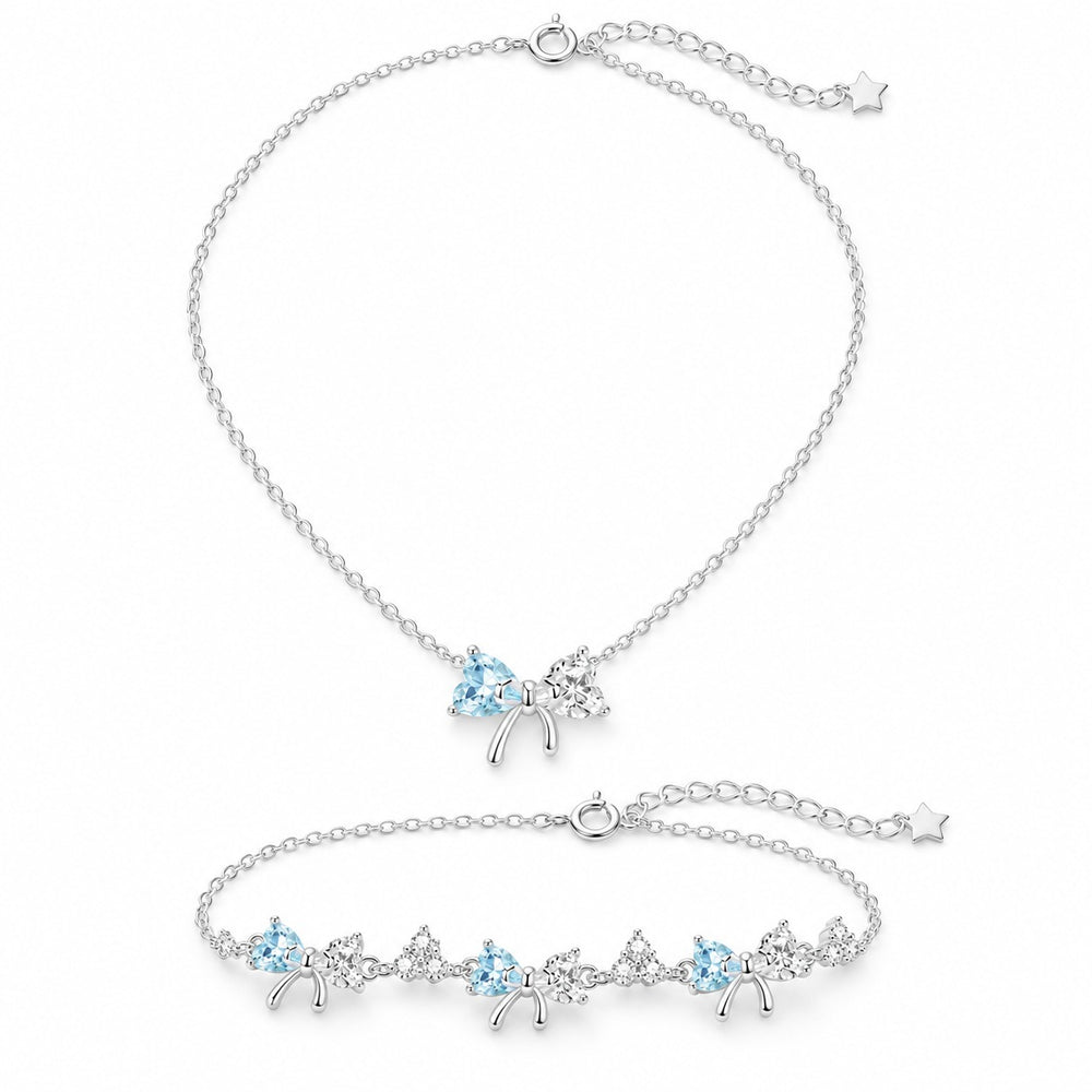 Crystal Bow Necklace & Bracelet Set Silver