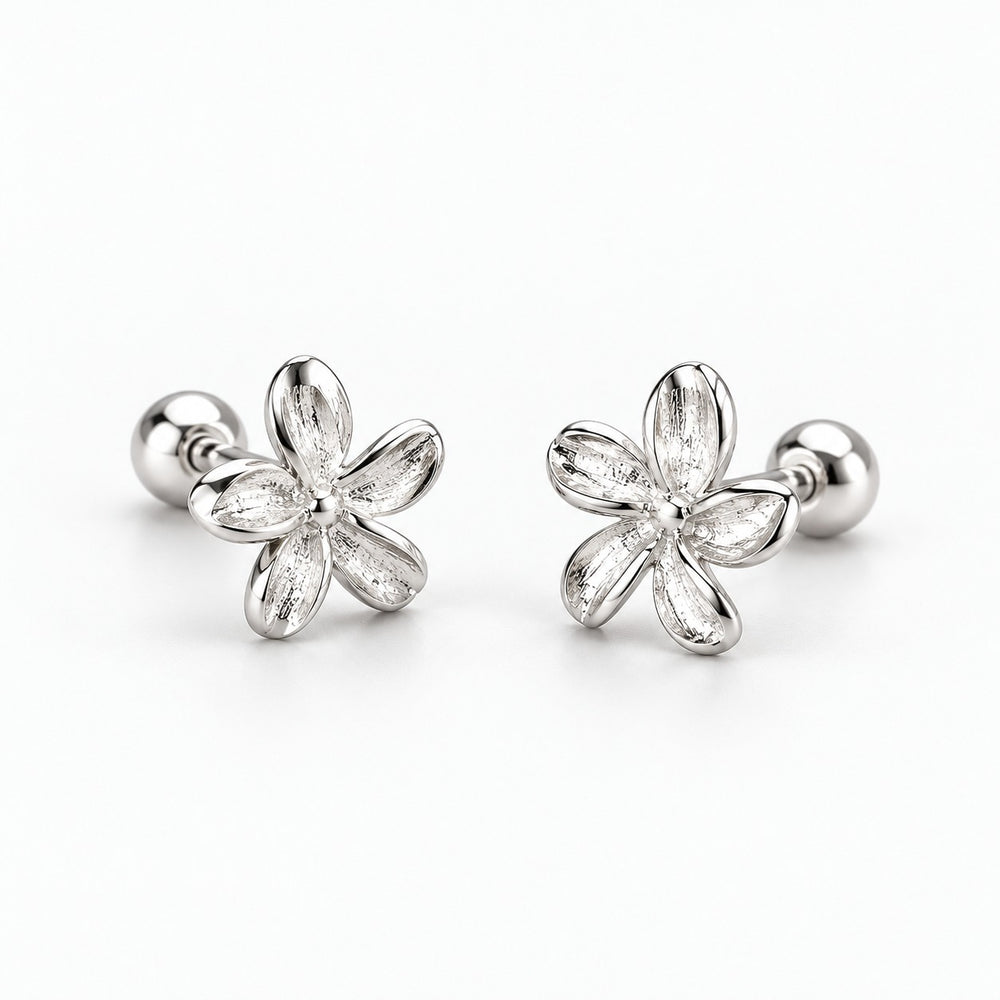 Plumeria Flower Earrings Silver