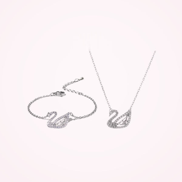 Crystal Swan Necklace & Bracelet Set