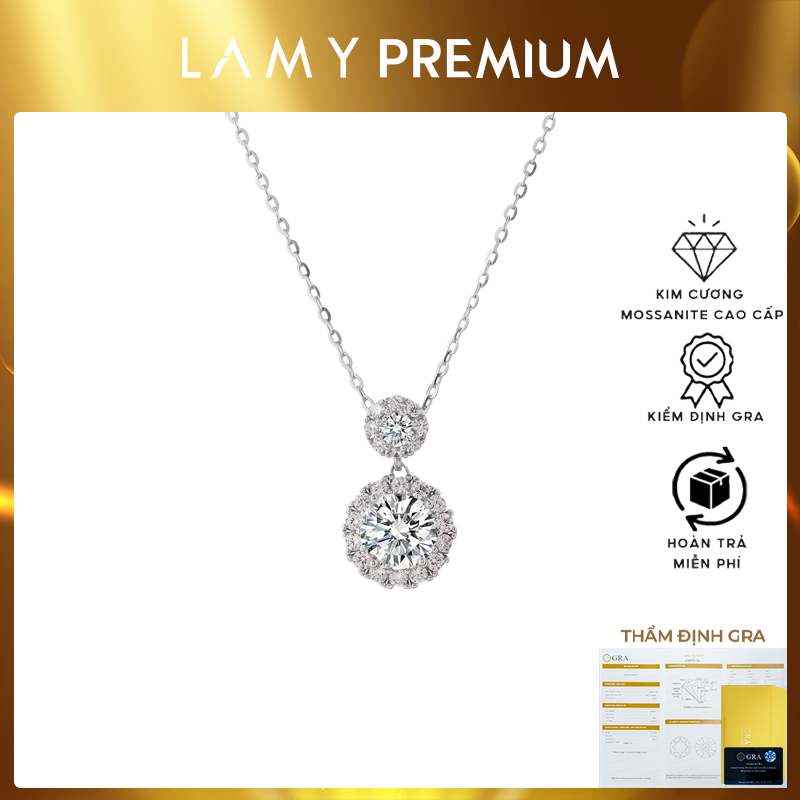 Dây chuyền kim cương Moissanite LAMY Twin Glow 6.5 ly kiểm định GRA CDEDN023WH - Hàng chính hãng đã kiểm định