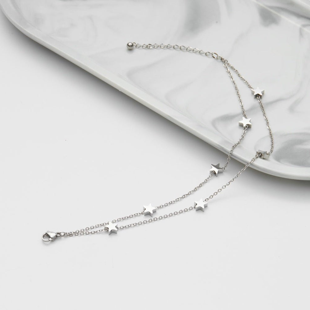 Five Pointed Star Anklet Silver