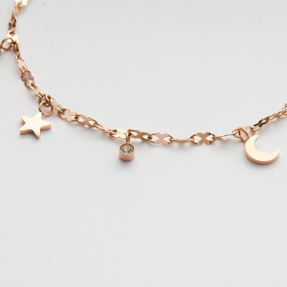 Moon & Star Anklet Rose Gold