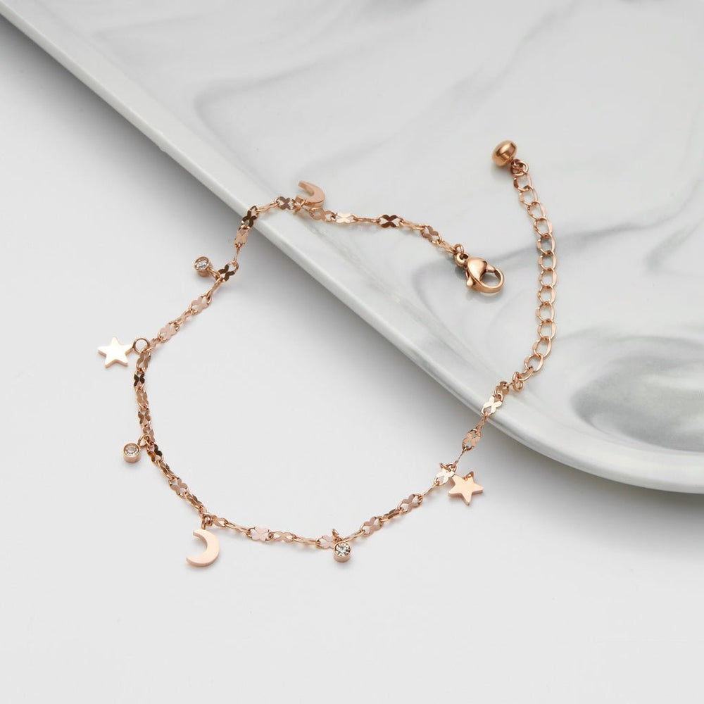 Moon & Star Anklet Rose Gold