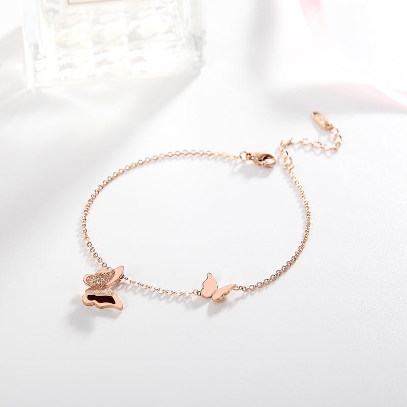 Pave Butterfly Anklet Rose Gold