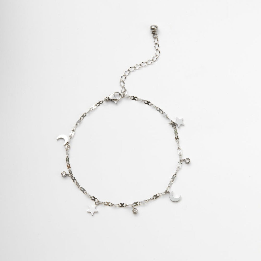 Moon & Star Anklet Silver
