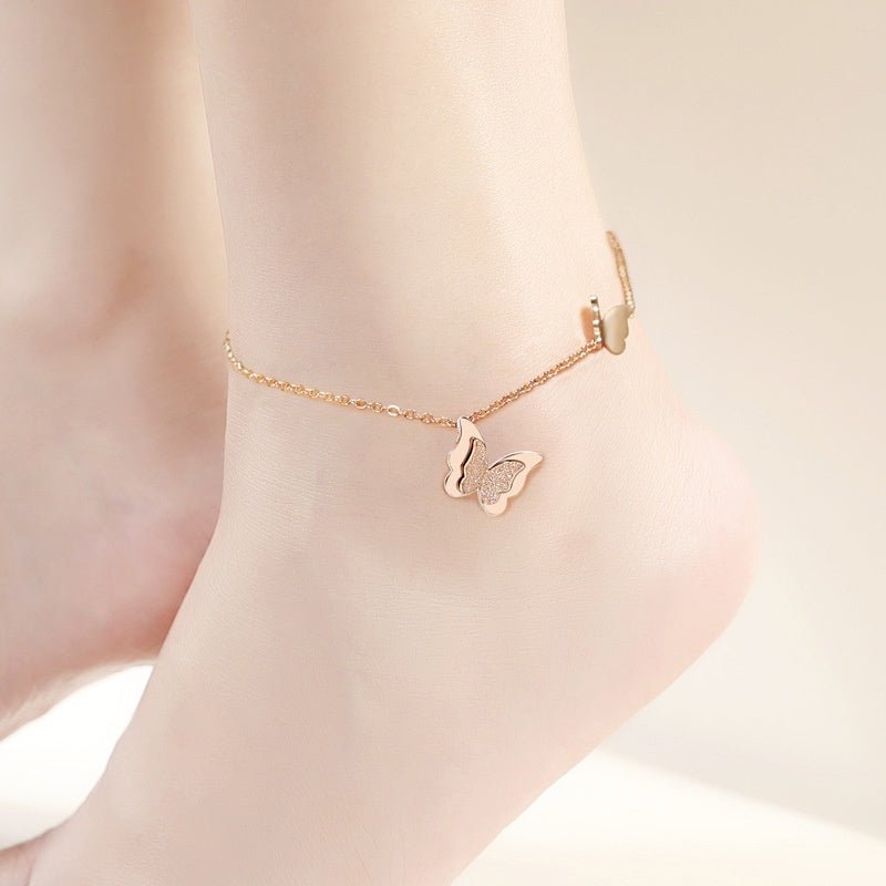 Pave Butterfly Anklet Rose Gold