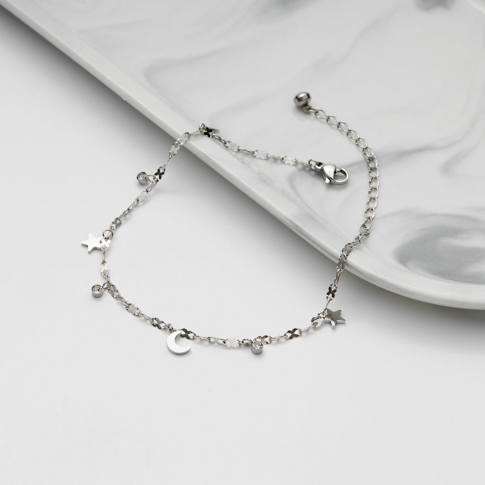 Moon & Star Anklet Silver