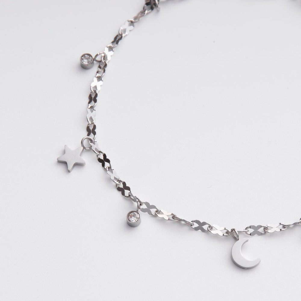 Moon & Star Anklet Silver