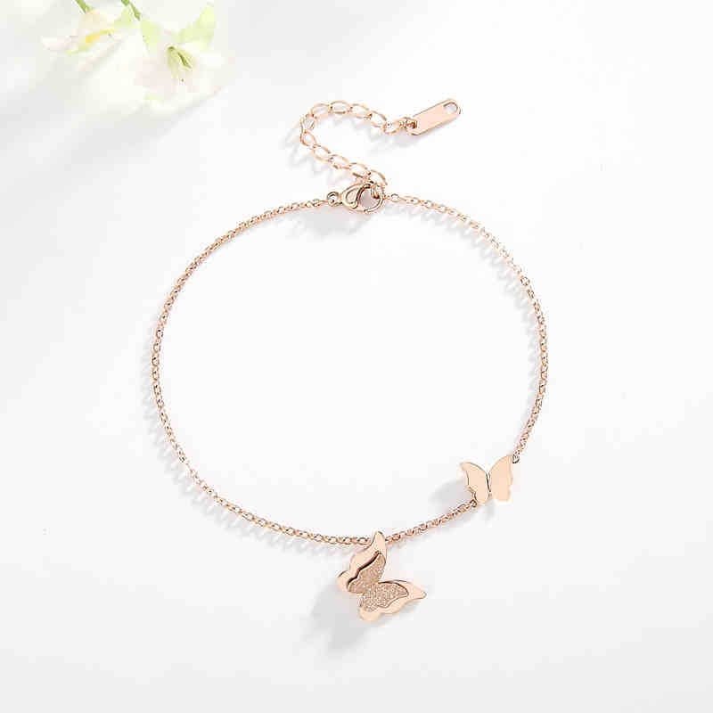 Pave Butterfly Anklet Rose Gold