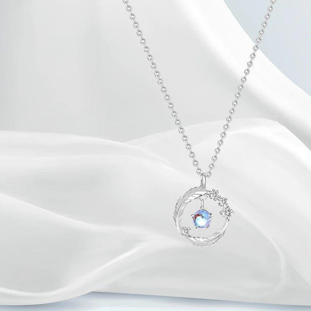 Sparkling Feather Necklace Silver Blue