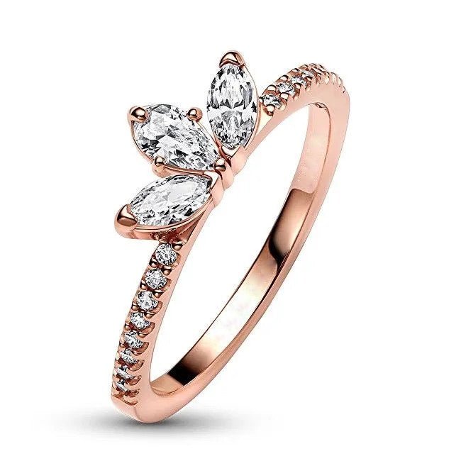 Sparkling Herbarium Cluster Ring Silver Rose Gold, đai nhẫn đính đá nhỏ
