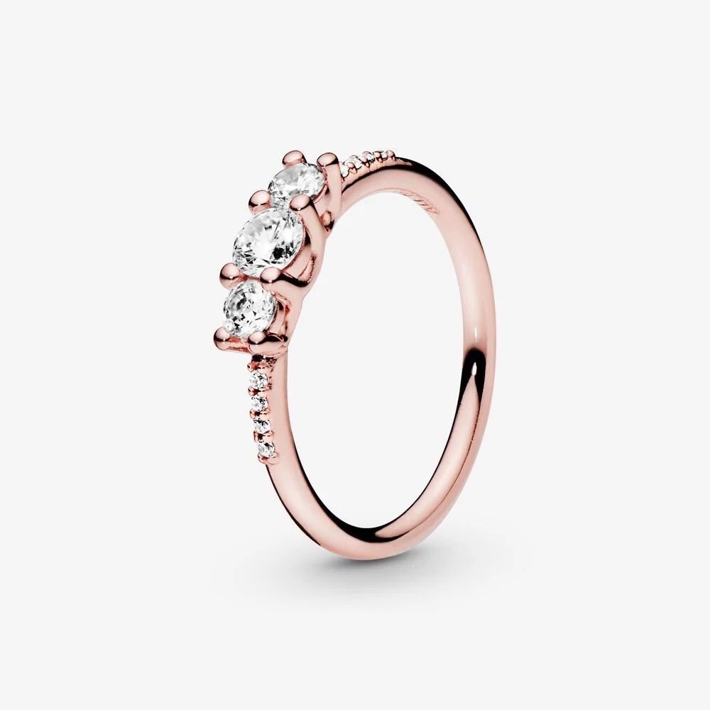 Clear Three-Stone Ring Rose Gold