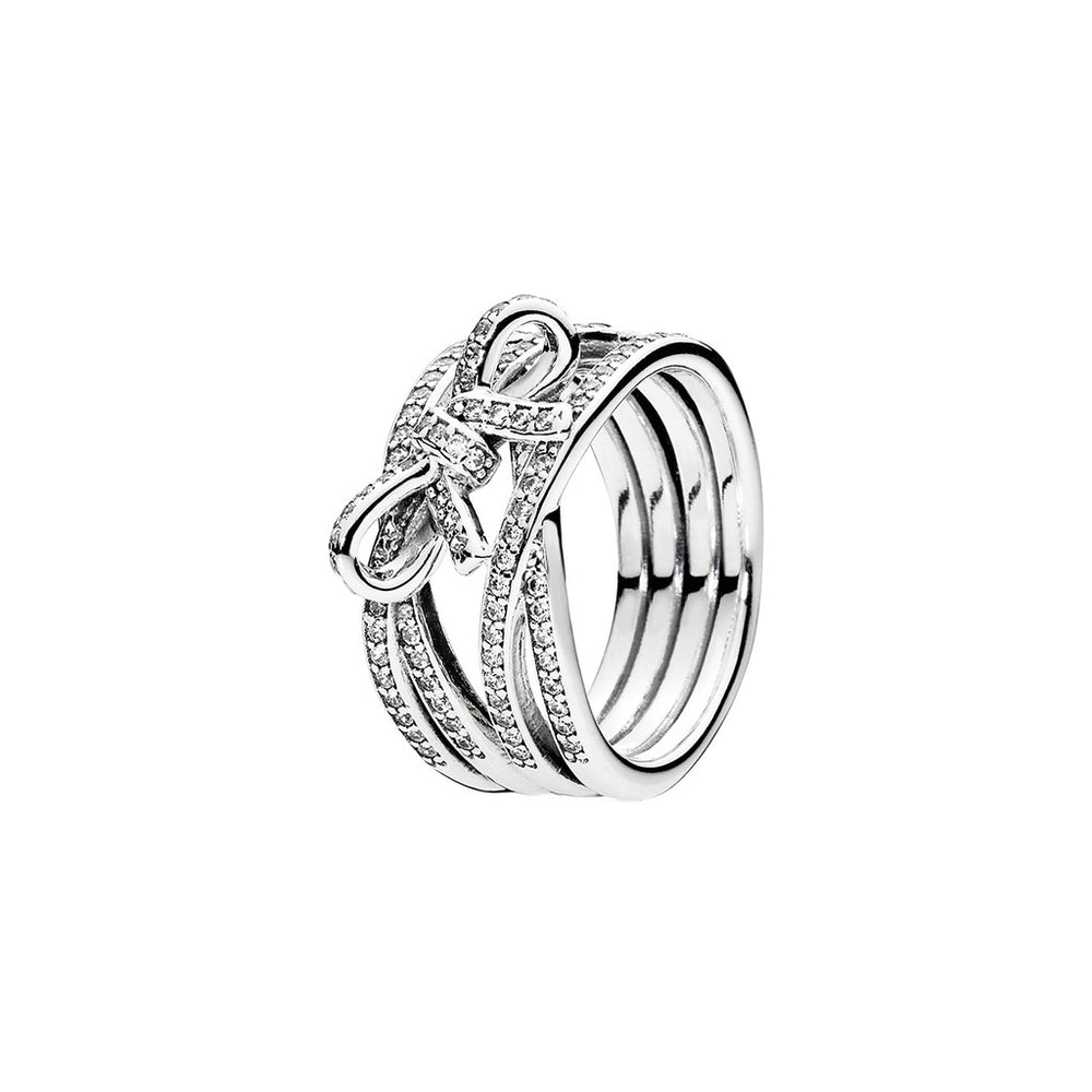 Sparkling Bow Ring Silver, nhẫn nhiều đai mảnh xếp chồng