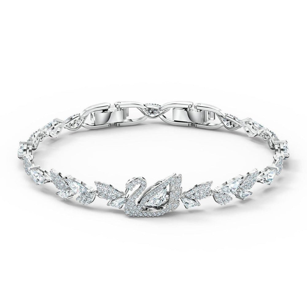 Crystal Dancing Swan Bracelet Silver, lắc tay ghép từ các viên đá hình lá nối tiếp nhau