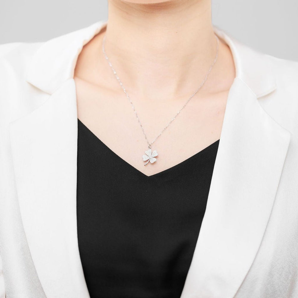 Lucky Four Leaf Clover Necklace Silver - 6094