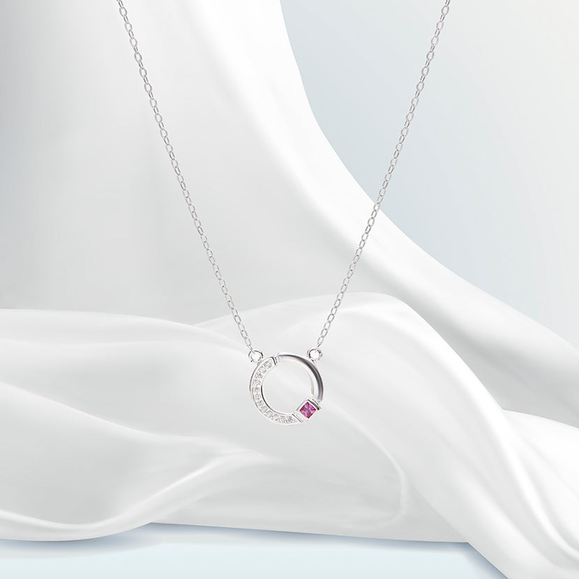 CDE Ruby Eternity Circle Silver Necklace CDE6082