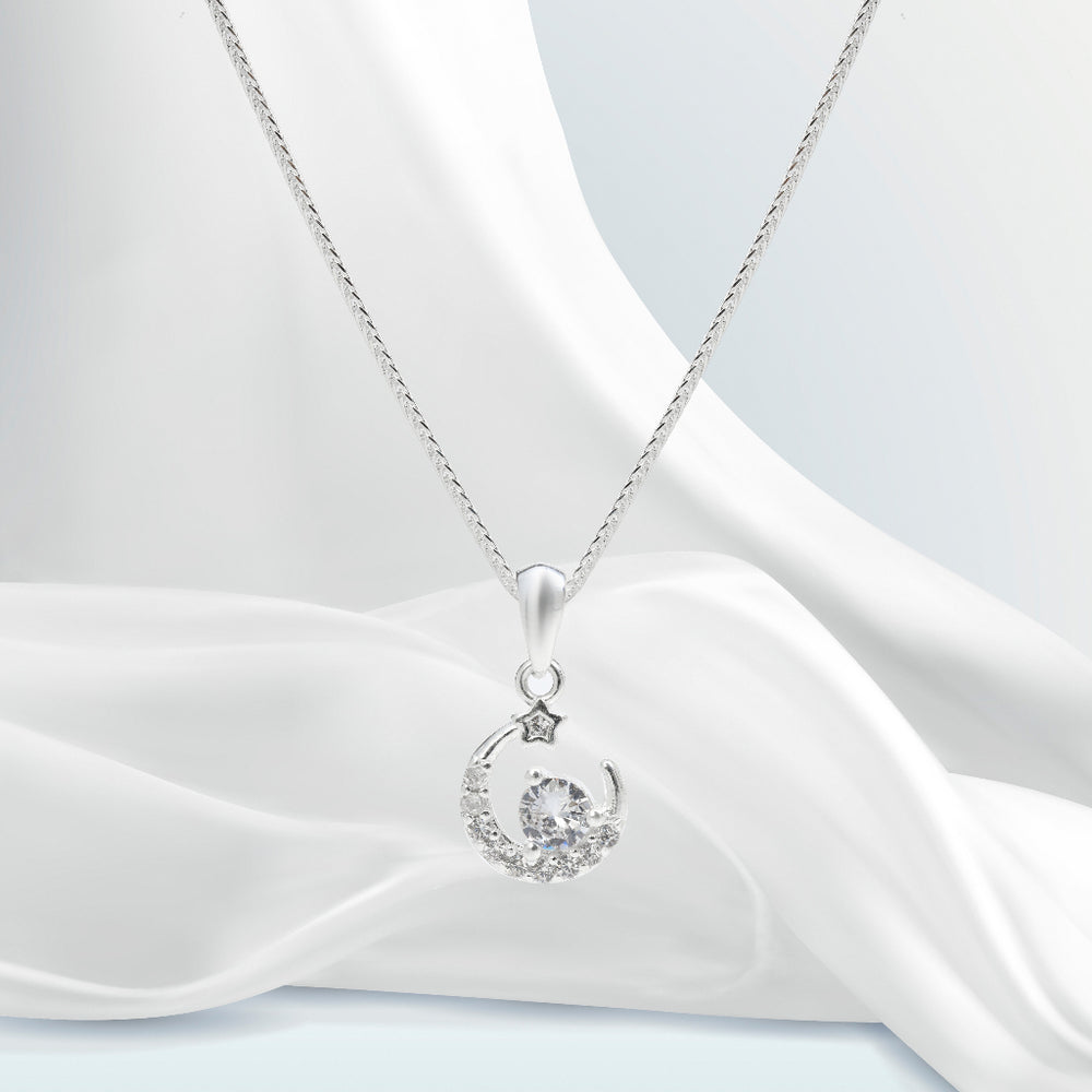 Rhinestones Moon Necklace - mặt trăng đính đá