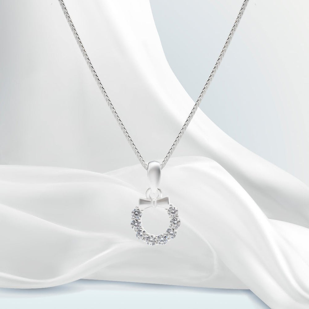 Bow Wreath Pendant Necklace Silver - 6096SV