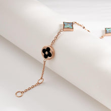 Four Leaf Flower Bracelet - Vàng hồng, đá đen