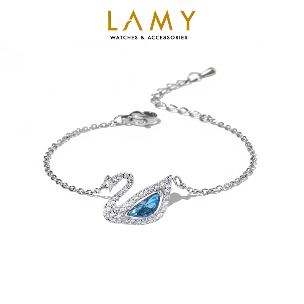 Vòng tay bạc nữ CDE Crystal Swan Bracelet Blue CDE2083BE - Vòng tay thiên nga cao cấp