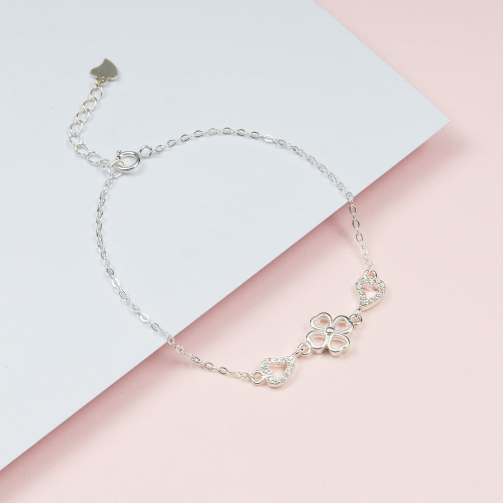 Heart Four Leaves Bracelet Silver - 2072SV