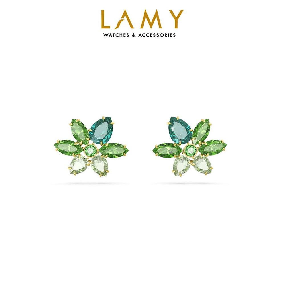 Green Gema Flower Stud Earrings Gold - 3062