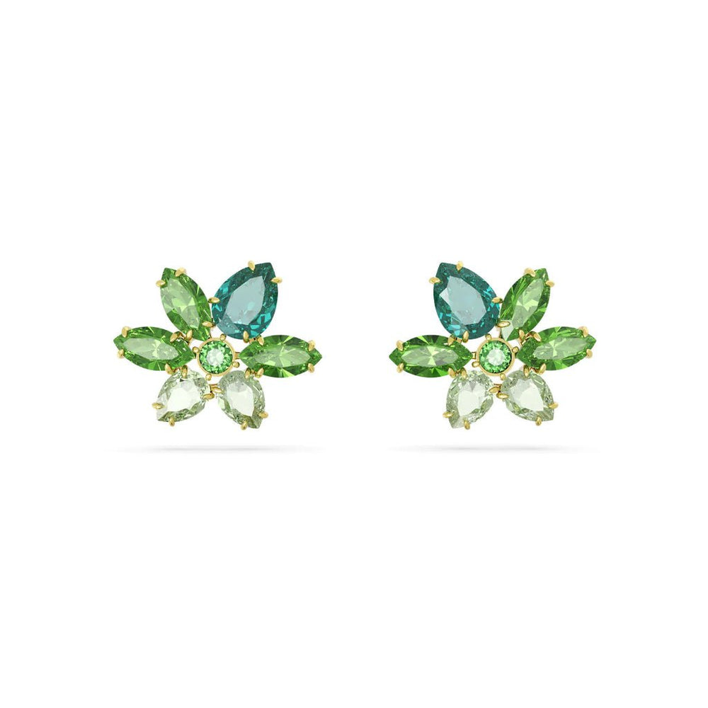 Green Gema Flower Stud Earrings Gold - 3062