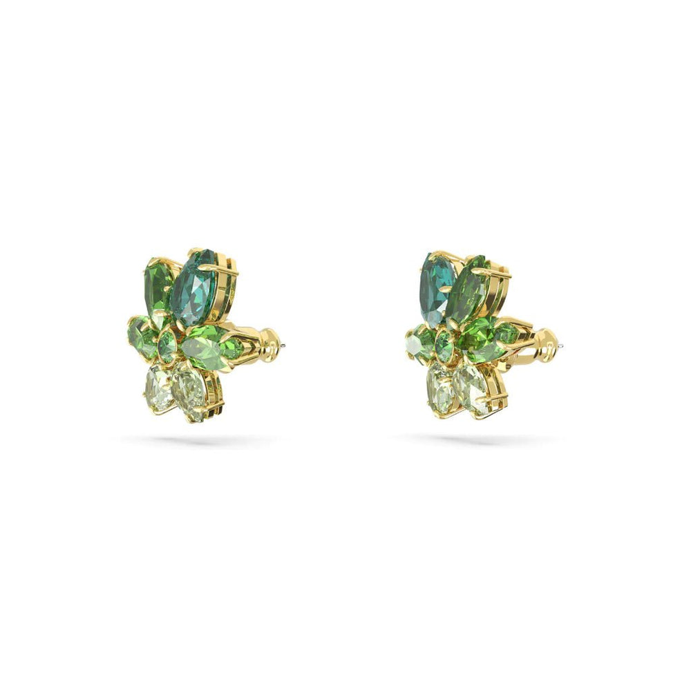 Green Gema Flower Stud Earrings Gold - 3062