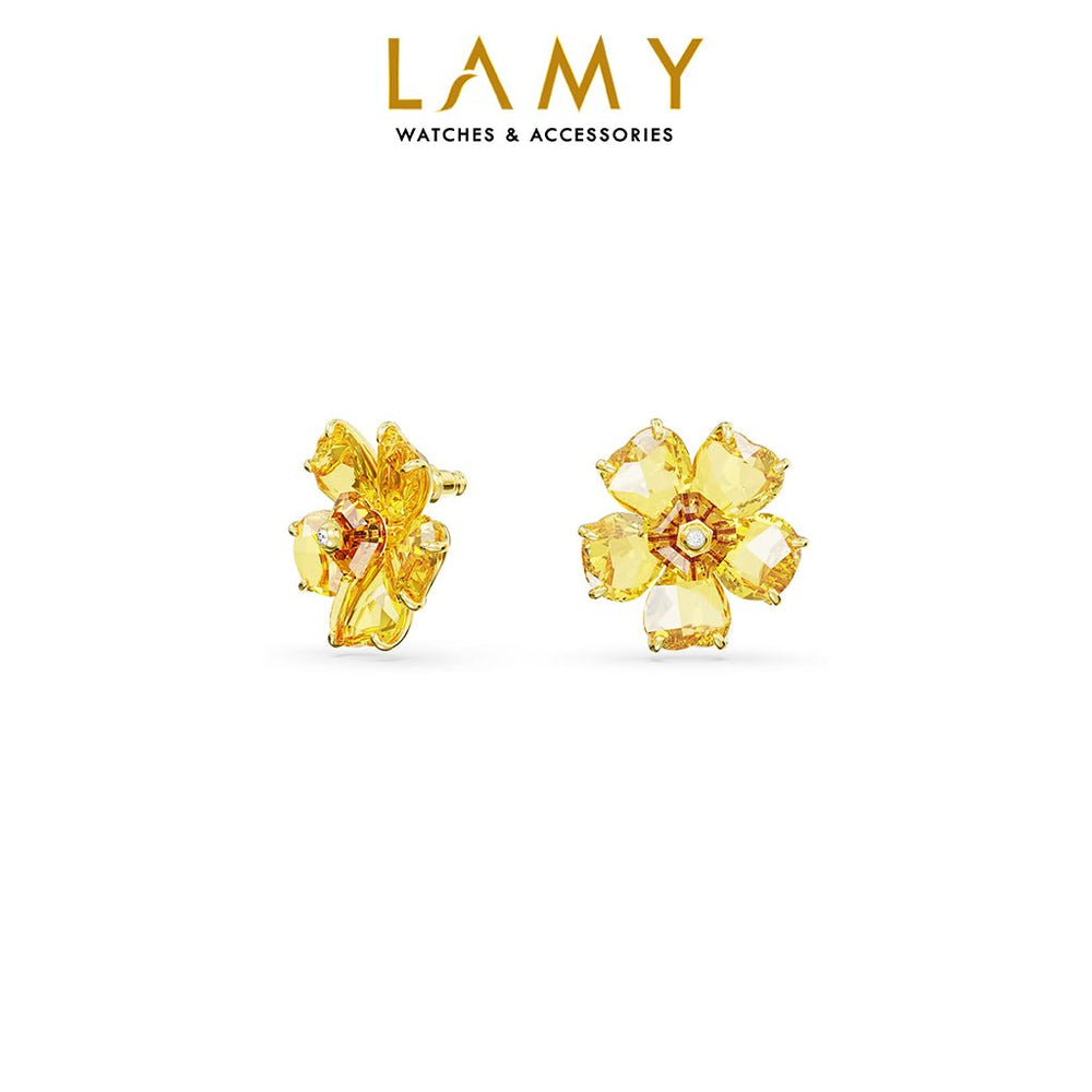 Yellow Flower Crystal Stud Earrings Gold - 3076YE