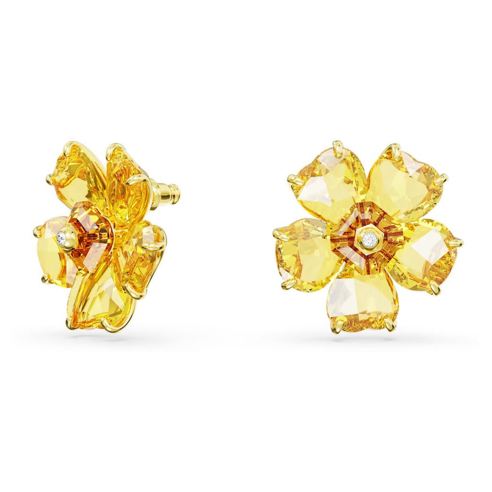 Yellow Flower Crystal Stud Earrings Gold - 3076YE