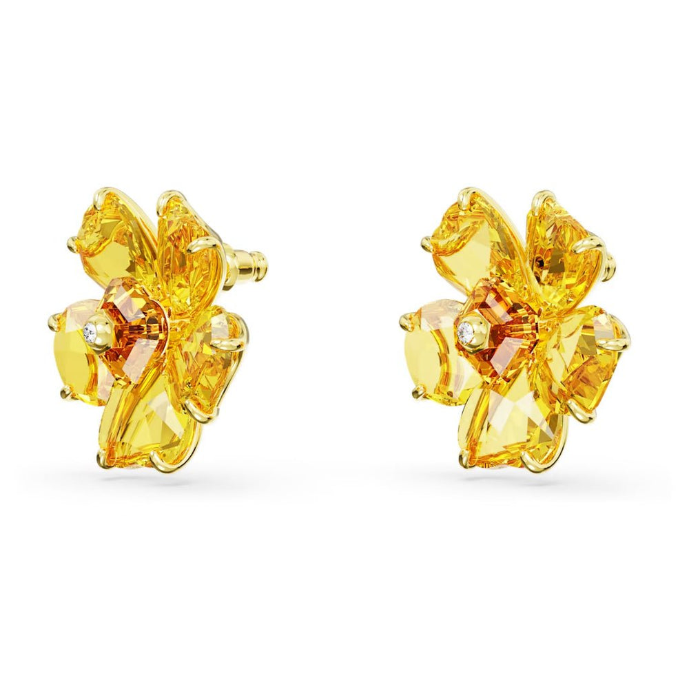 Yellow Flower Crystal Stud Earrings Gold - 3076YE